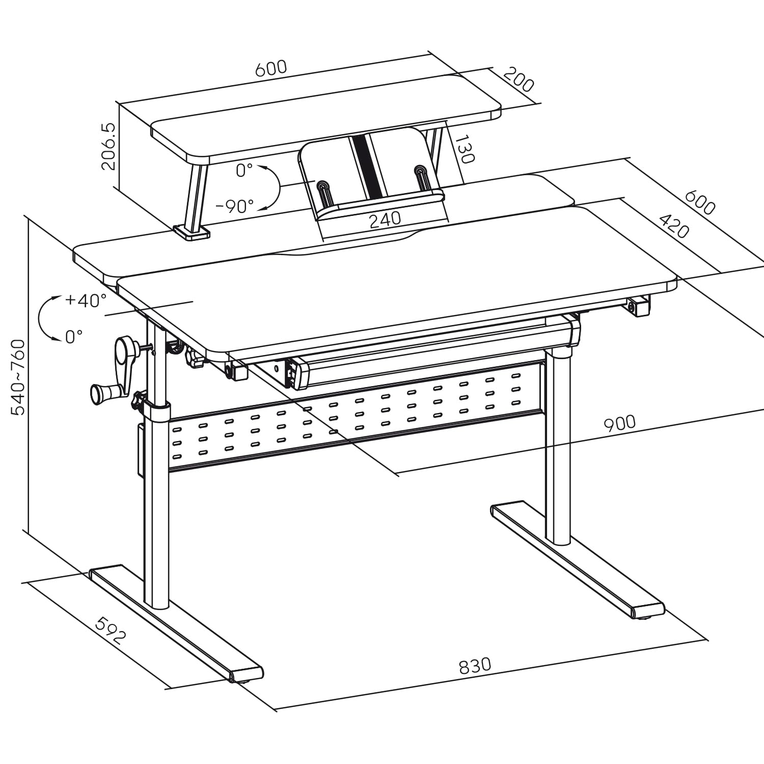 Ergonomiczne biurko ER-483 kids' height and angle adjustable to 40°, extra shelf with book holder, school table for kids up to 40 kg, drawer hook