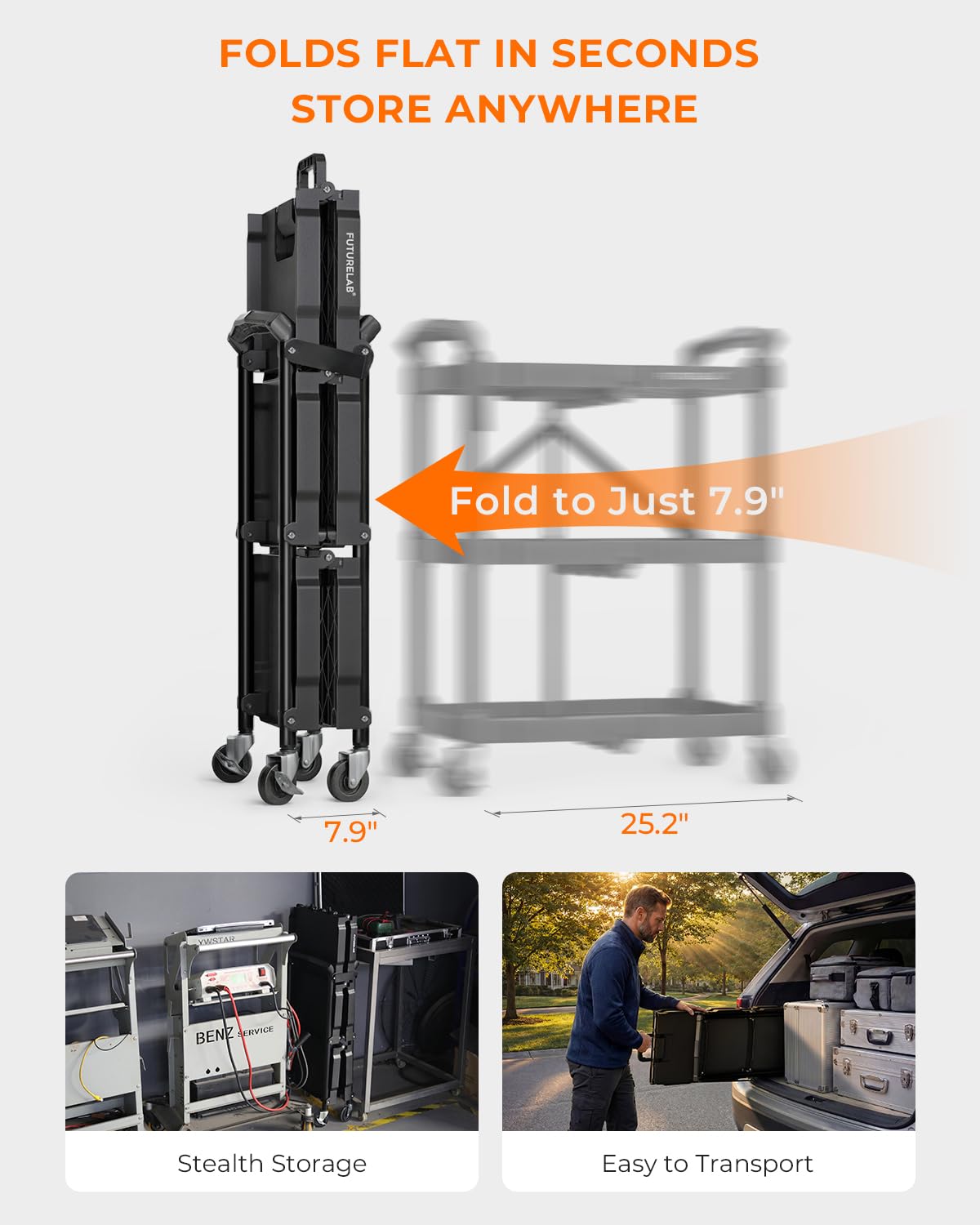 Folding Service Cart - 3 Tier, 330LBS Capacity -4