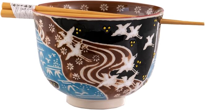 Quality Japanese Ramen Udon Noodle Bowl with Chopsticks Bowl Set 5 Inch Diameter Flying Crane