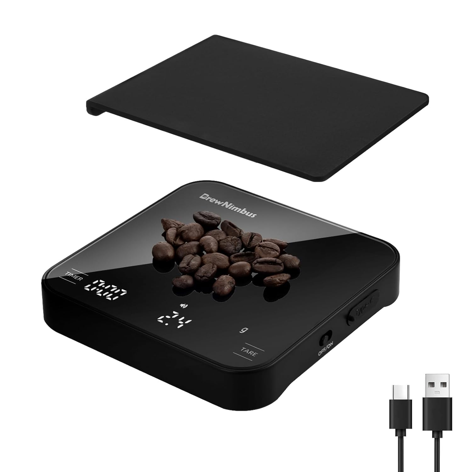 Mini Coffee Scale with Timer, 2kg/0.1g High Precision Scale for Espresso & Pour-Over, Portable Digital Kitchen Scale, 4 Modes & 3 Units, USB Charging, Tempered Glass Platform, Black