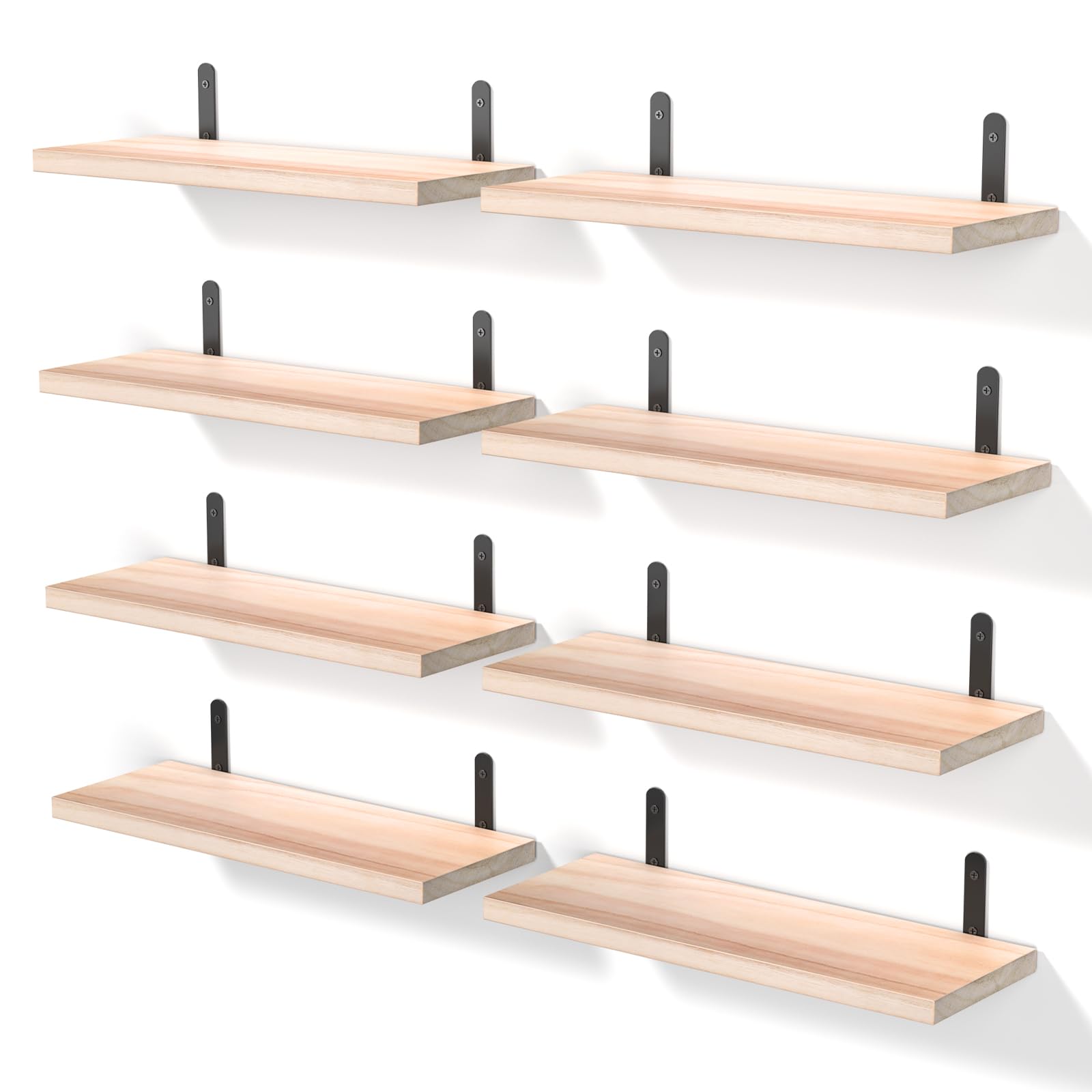 MOKAWall Shelves Set of 8, Floating Shelves for Wall Decor, Width 6in Wood Shelves, Sturdy Small Shelving Wall Mounted for Bedroom, Living Room, Bathroom, Kitchen (8PC-Natural) (8 PC - Natural)