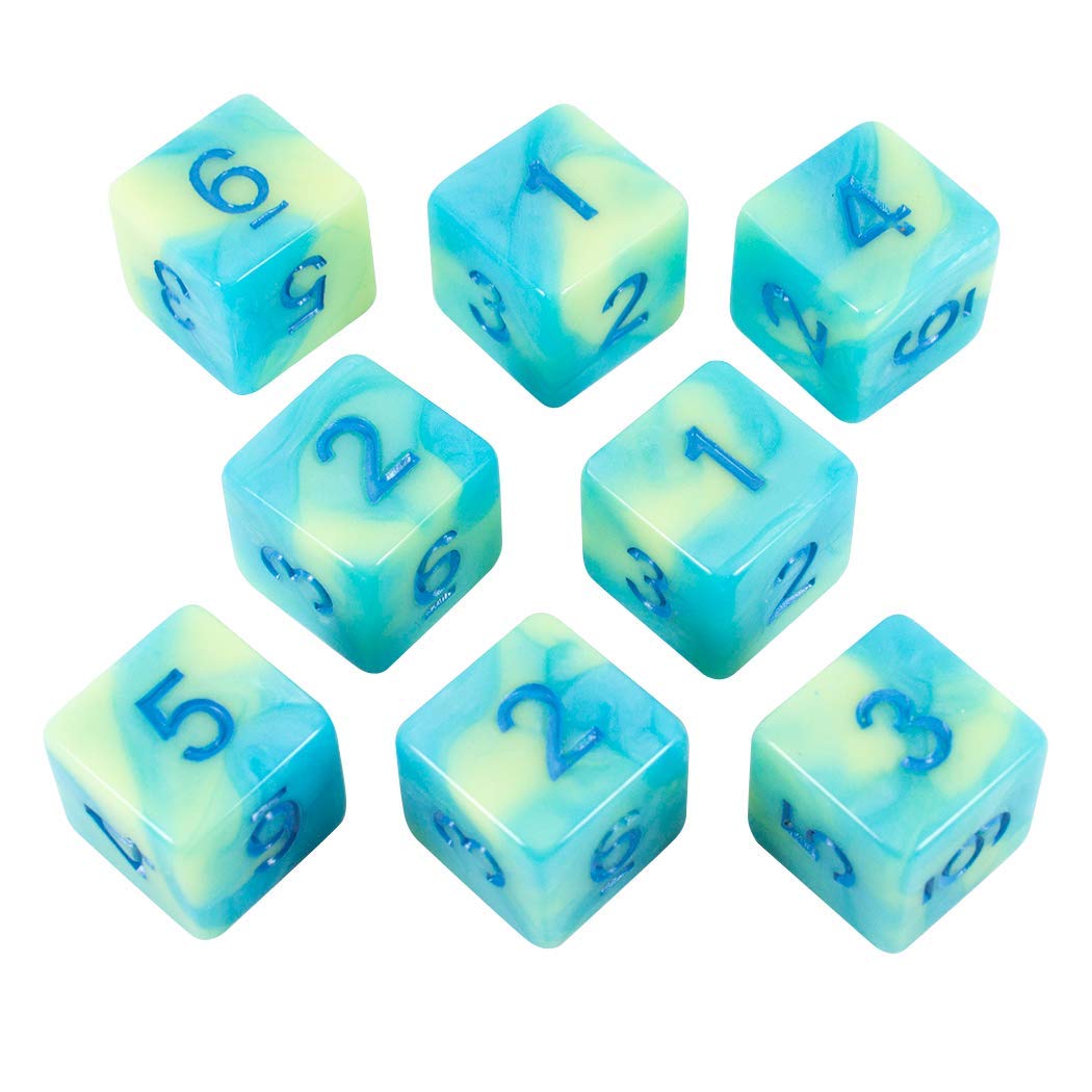Pastel Blue and Yellow Dice - 8 D6 Set - 'Blue Mist'