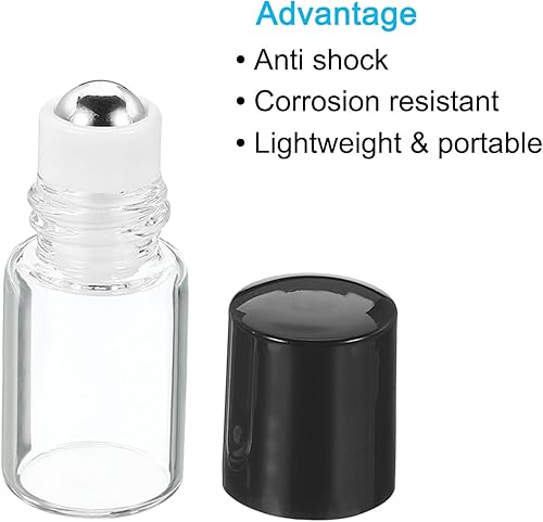Miniatura 4 de PATIKIL Botellas de rodillo de 0.1 fl oz, paquete de 6 bolas de vidrio para aceite esencial con tapa de plástico rellenables, transparentes