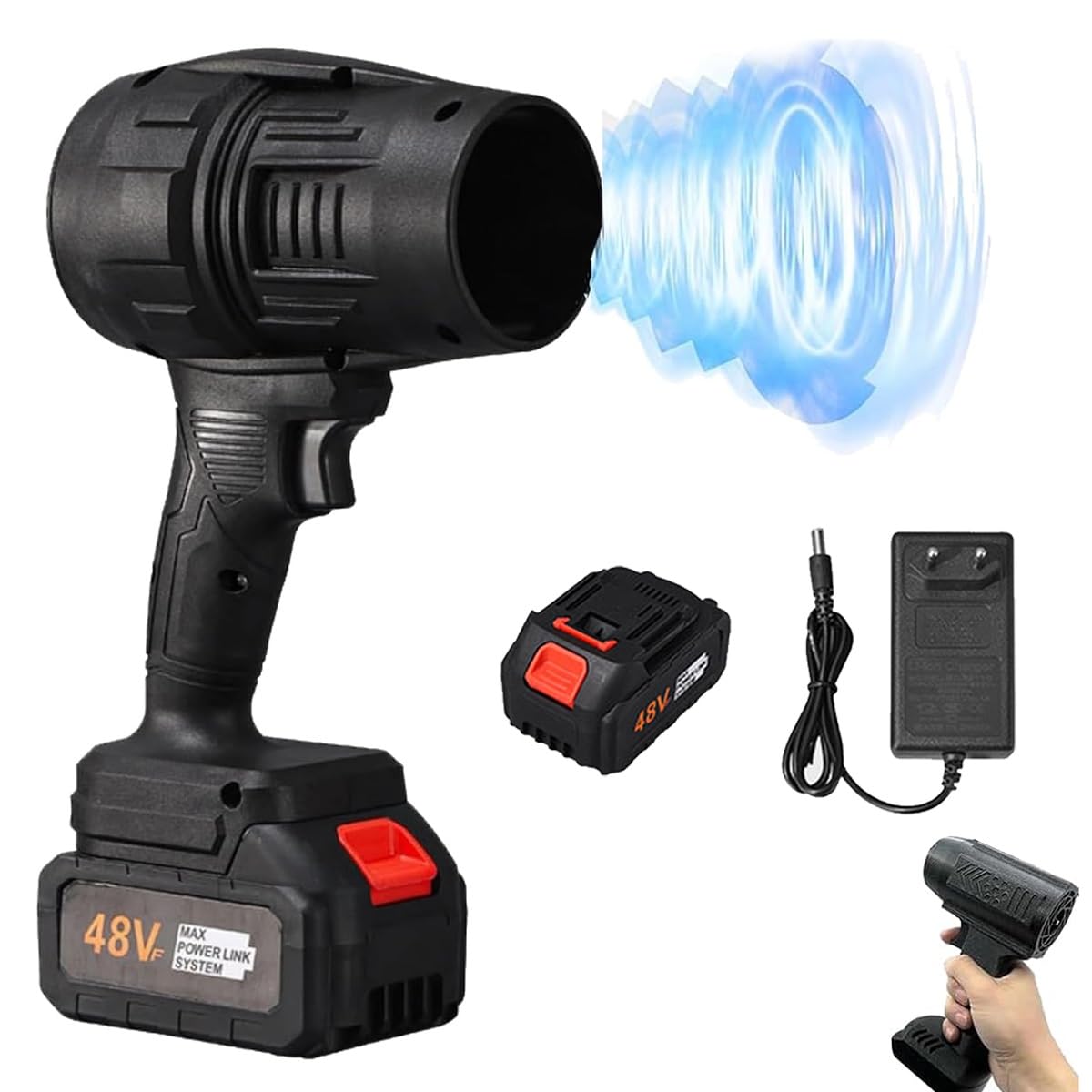Turbo Jet Blower, Cordless Turbo Super Power Air Duster, Turbo Dryer Blower for Car, 1200G Compressed Air Cleaner Duster, Mini Portable Hand Held Powerful Fan, Jet Dry Blower for Cleaning, Camping(Bla :