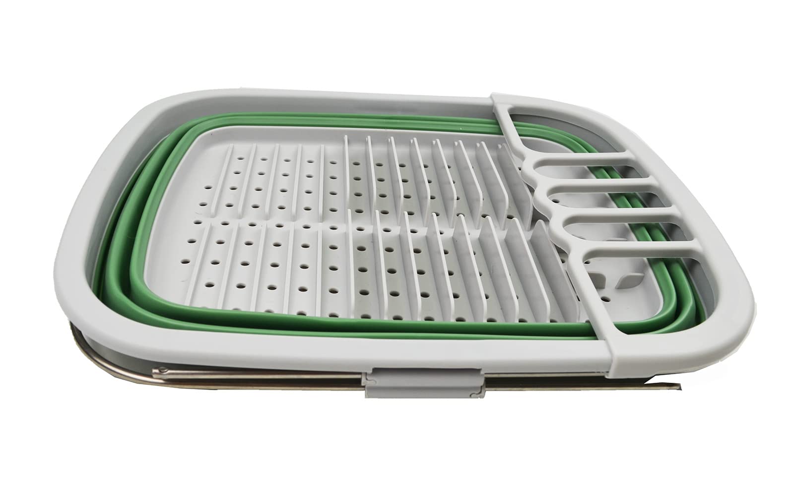 SAMMART Égouttoir à vaisselle en plastique extensible et pliable de 8 l - Égouttoir pliable - Organiseur de vaisselle portable - Plateau de rangement de cuisine peu encombrant (gris/vert d'eau foncé