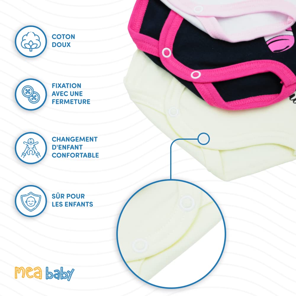 MEA BABY body bébé unisexe à manches courtes 100% coton, lot de 5, avec imprimé (Parent)