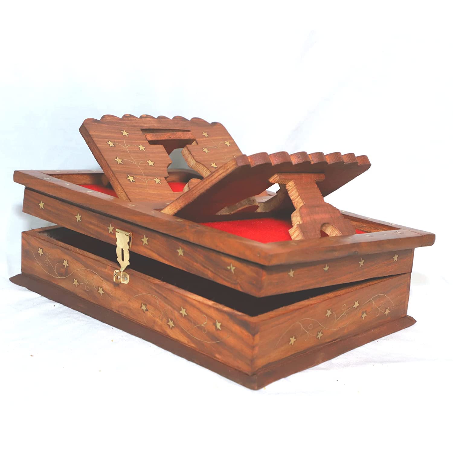 Santarms Handmade Sheesham Wood Holy Book Box with Wooden Rehal Stand for Reading Holy Books – Bhagwat Geeta, Quran Sharif, Islamic Books, Granth Ramcharitmanas, Bible, Gita, Ramayana - Pack of 1