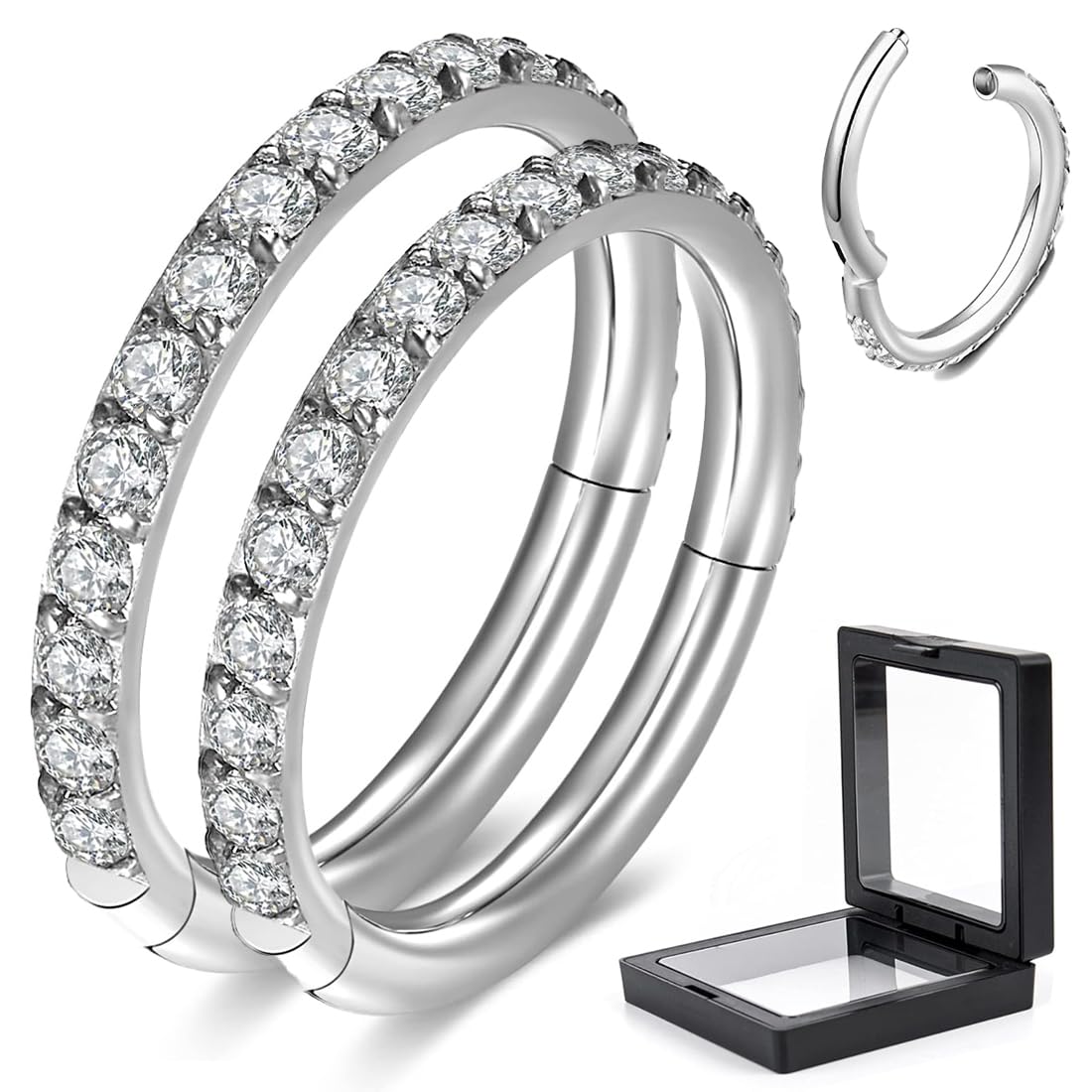 2 Anelli Per Piercing Naso/Orecchio - Acciaio Inossidabile 316L, 8mm/10mm, Argento - Foto 8