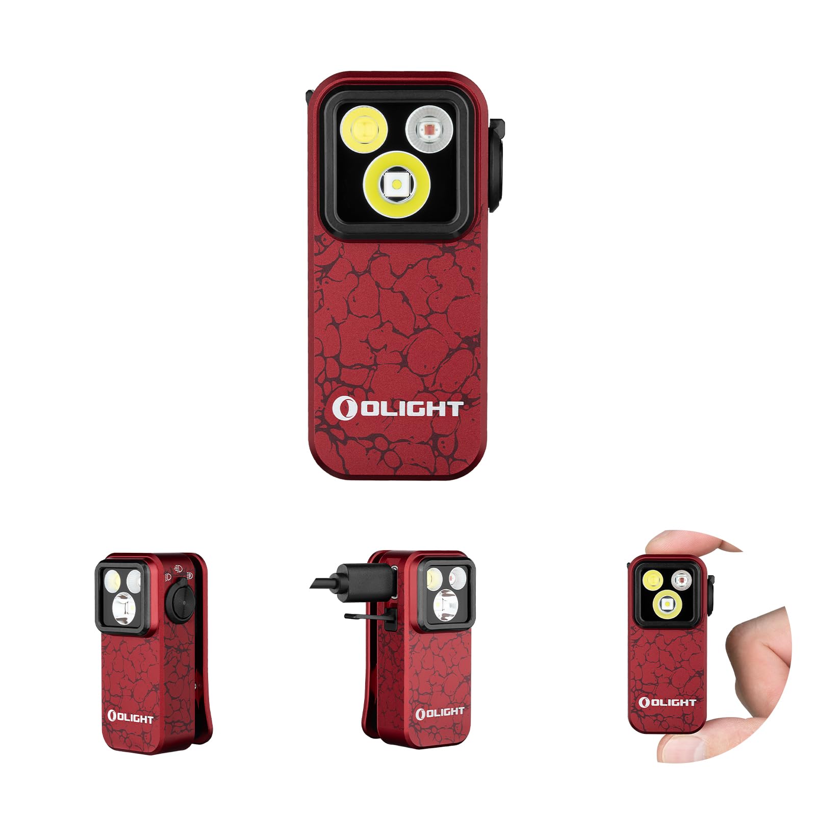 OLIGHT Oclip Pro Mini Torcia a Clip 500LM Luce di Emergenza Compatta E Leggera IPX6 Tre Sorgenti Luminose Angolo Regolabile per Illuminazione Quotidiana E Luci di Segnalazione di Sicurezza (Lava Fusa)