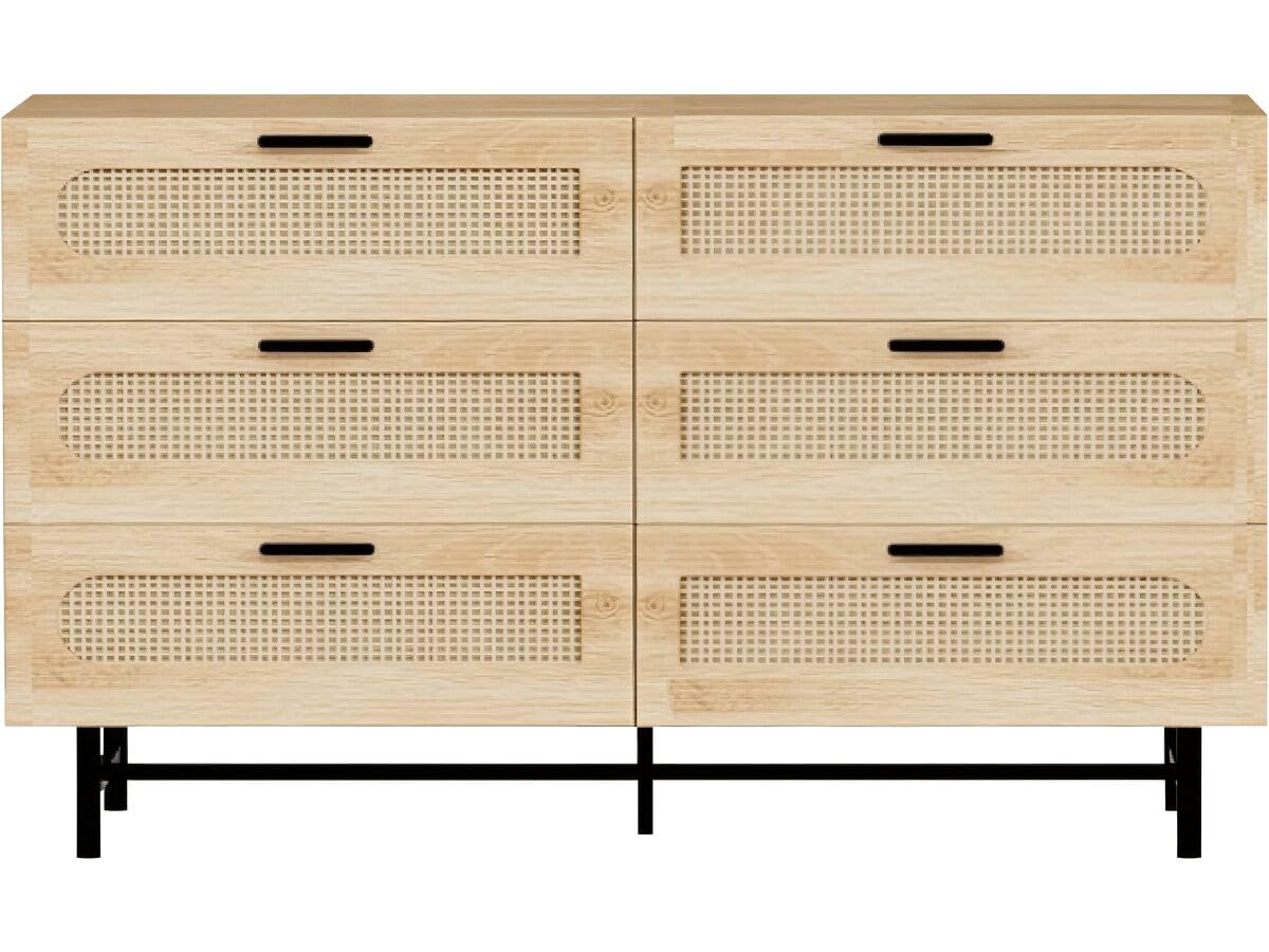 Commode en Bois et cannage Harrison - 120 x 40 x 75 cm - Beige