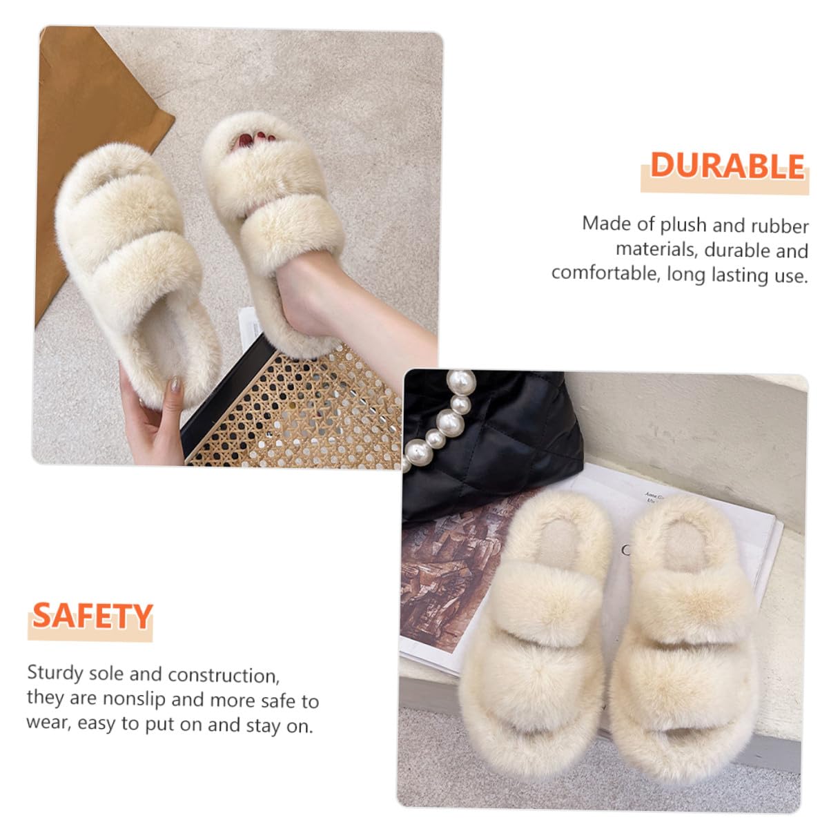 Pantofole da Casa da Donna Soffici in Peluche, Suola in Gomma | 1 Paio, Bianco, per Interni e Casa, Stile Curato, Adatte ad Autunno e Inverno