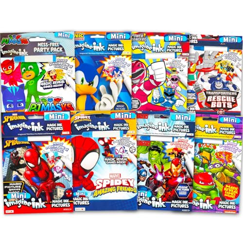 Superhero Mess Free Coloring Book Activity Set - Bundle with 8 Imagine Ink Books for Boys Kids Toddlers Featuring Spiderman Avengers TMNT More with Invisible Ink Pens
