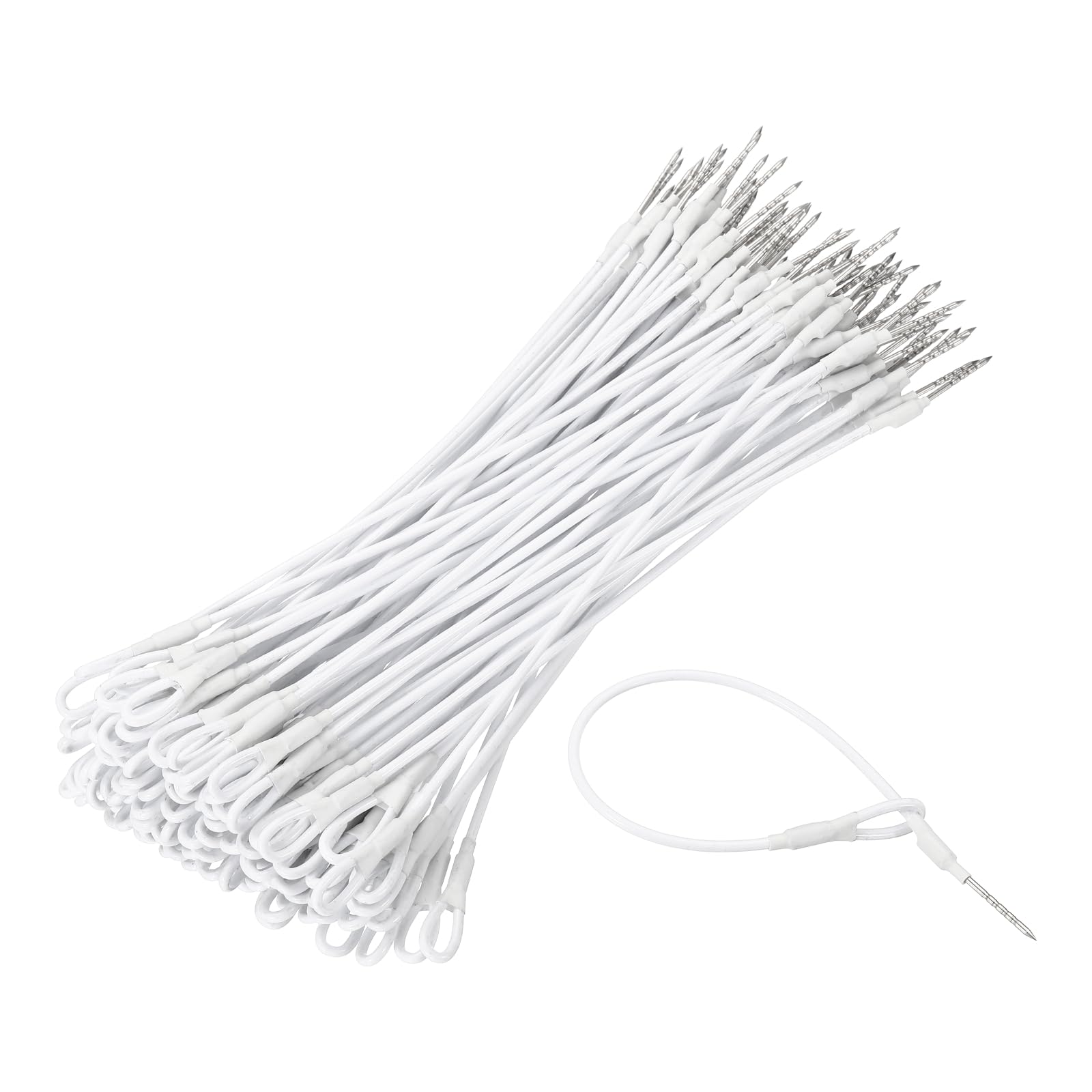 sourcing map 100Pcs Security Tags Lanyards Wire Loop (170mm Length, White) - Anti-Theft Reusable, Magnetic Buckle Tag Loss Prevention Steel Wire Cable Loop, Fits Apparel/Bags/Shoes
