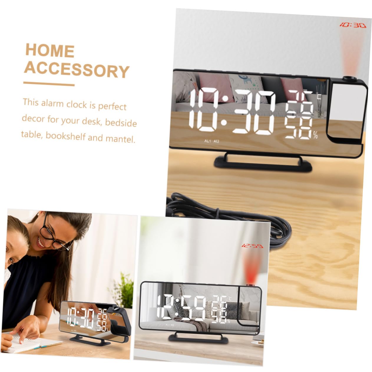 1 Juego Reloj Proyector Multifuncional LED con Termómetro y Reloj Decorativo para Hogar Despertador de Mesa Práctico y Elegante