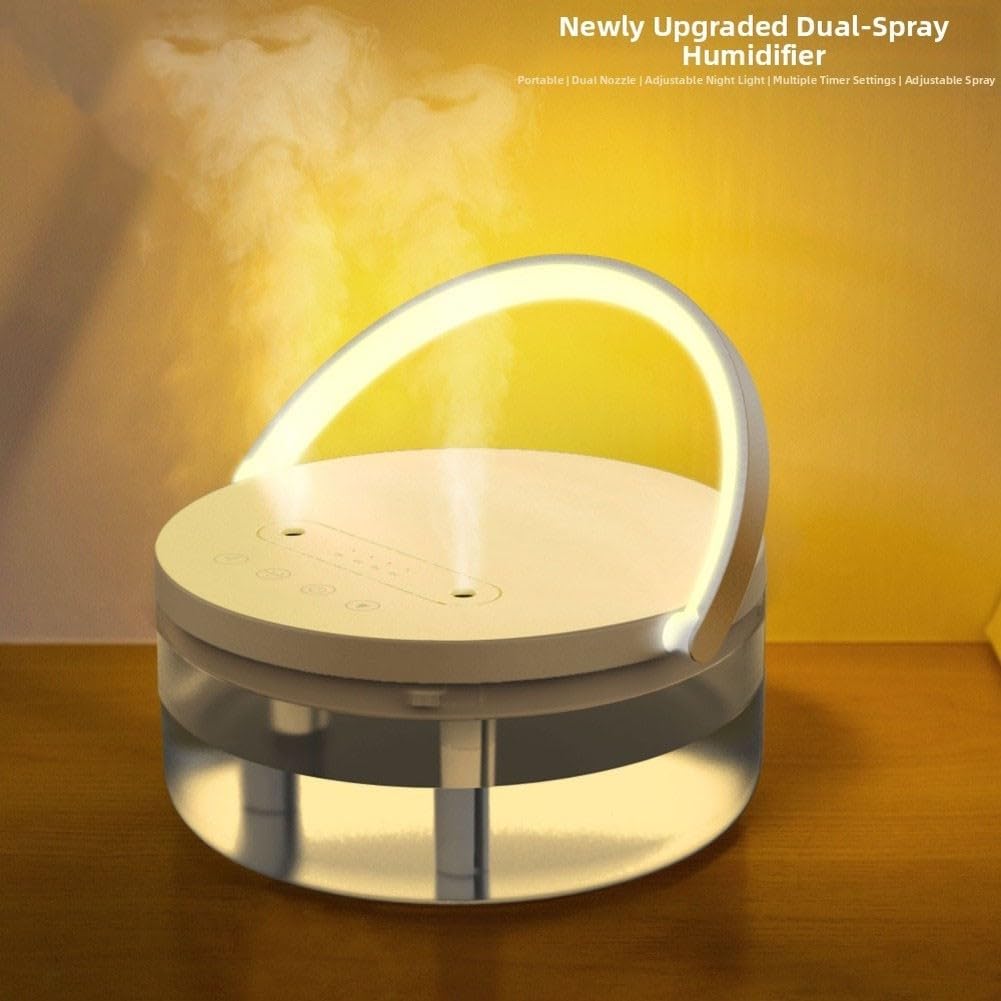 Umidificatore per camera da letto con luce notturna a 7 colori, nebbia a doppio spruzzo ultra silenziosa, funzionamento 20 ore, facile da riempire dall'alto per la scuola materna (A)