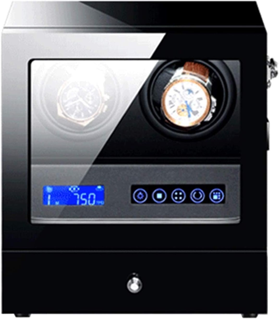 FENOKD Watches and Jewelry Black Automatic Watch Winder Box with LED Backlight Storage Drawer LCD Touch Screen Control Piano Pa