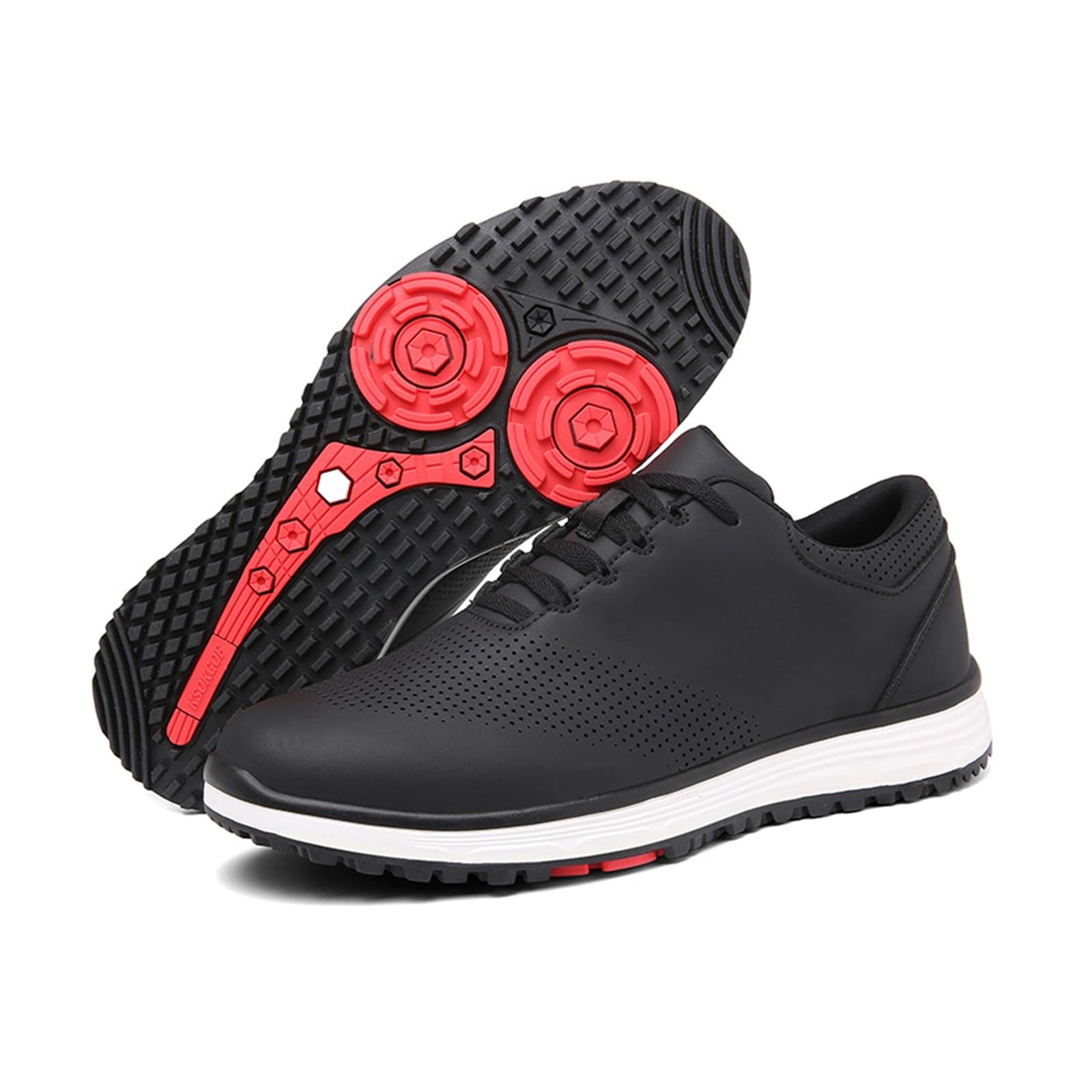 NSWDMA Men's Outdoor Golf Shoes Breathable Spikeless Waterproof Lace-Up Round Toe Golf Shoes for Men(Black,10.5)