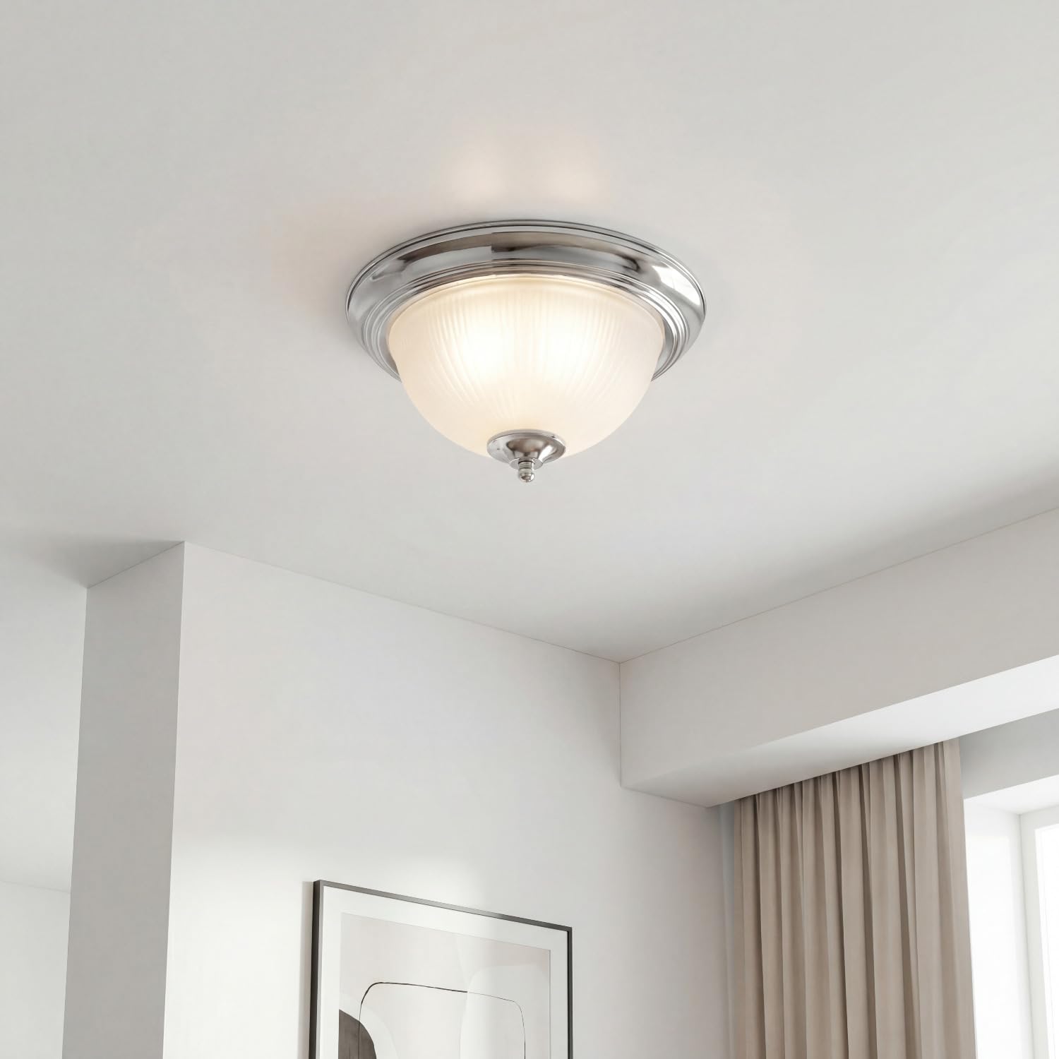 Licht-Erlebnisse Deckenlampe Glas Metall in Chrom IP44 Bad Küche Esszimmer L:29 cm E14 bis 60 W rund 2-flammig stilvoll Vintage Design Deckenleuchte Badezimmer