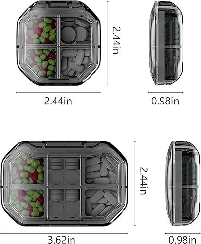 Miniatura 2 de 2 piezas pequeñas de píldoras portátiles de viaje mini pastillero de vitaminas lindo diario de 4 y 6 compartimentos contenedor de píldoras para