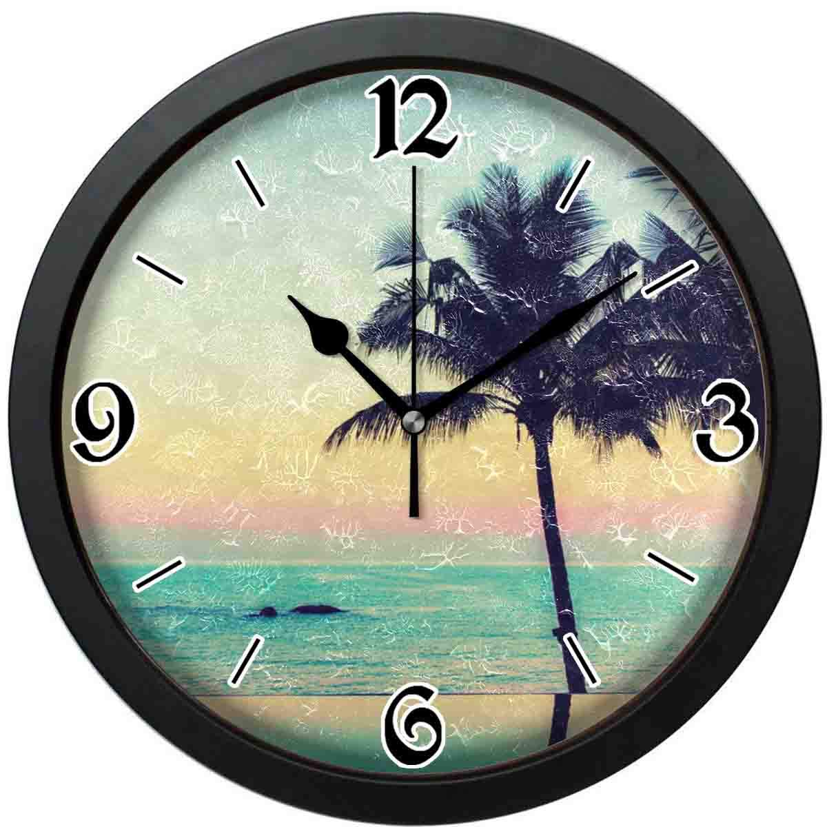 Amazon Co Jp 夕焼け 木 船 ビーチ掛け時計 ヴィンテージの形 繊細で美しい模様は寝室 居間 オフィススクールなどに使用できます 直径約30センチ ホーム キッチン