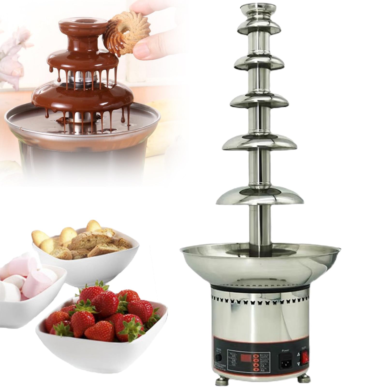 JKJZSALJ Chocolate Fountain Machine, Digital Electric Melting Warmer For Fondue Parties And Dipping,6tier
