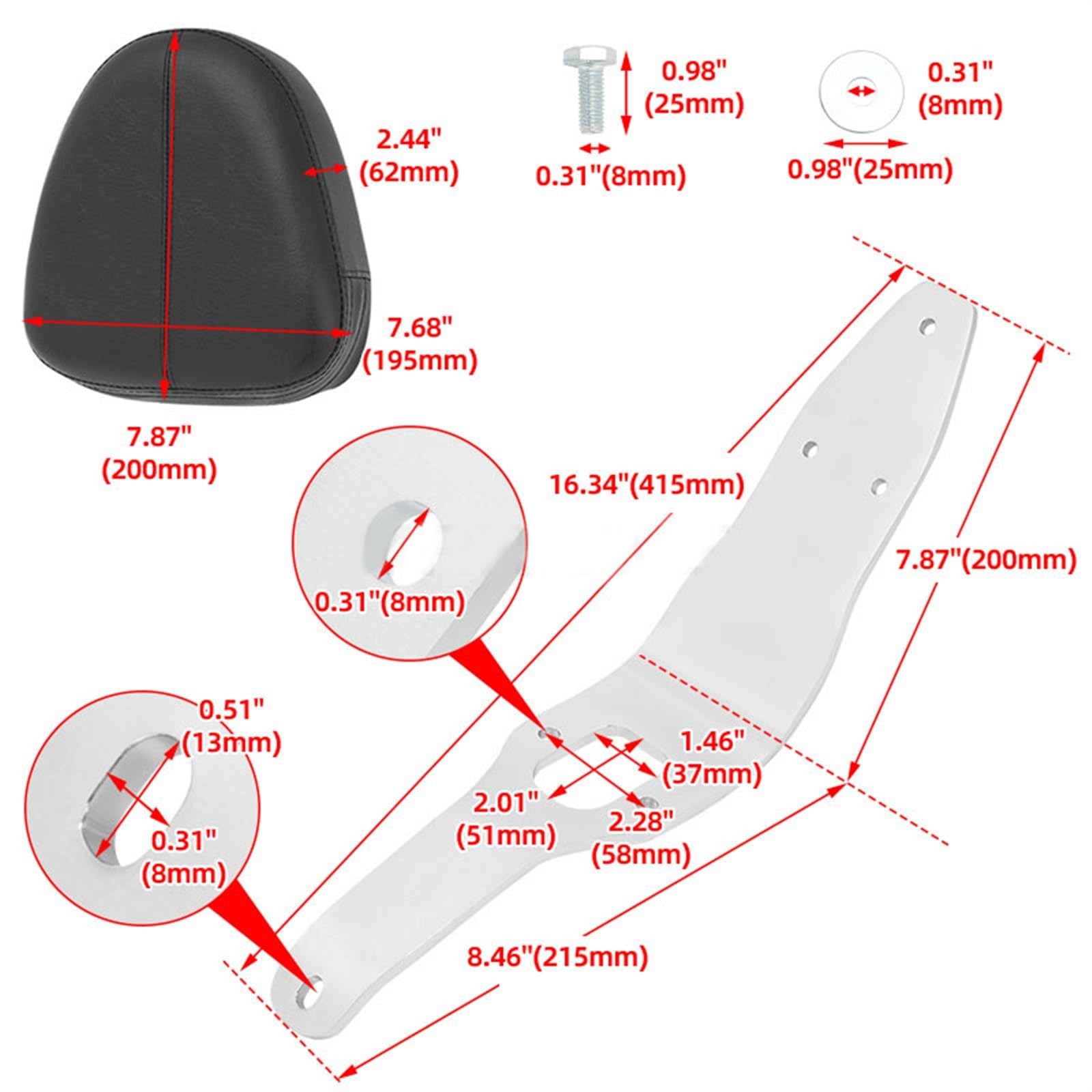 Dossier De Pilote Moto Coussin Siège Conducteur Noir Accessoires pour Indian Scout 2015-2023 2016 2017 2018 2019 2020 2021 2022