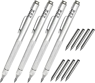 4 Pack Tungsten Carbide Scriber with Magnet, 90-95 HRA Etching Engraving Pen with 8pcs Replacement Marking Tips for Glass,Ceramics,Metal Sheet,Stone Por