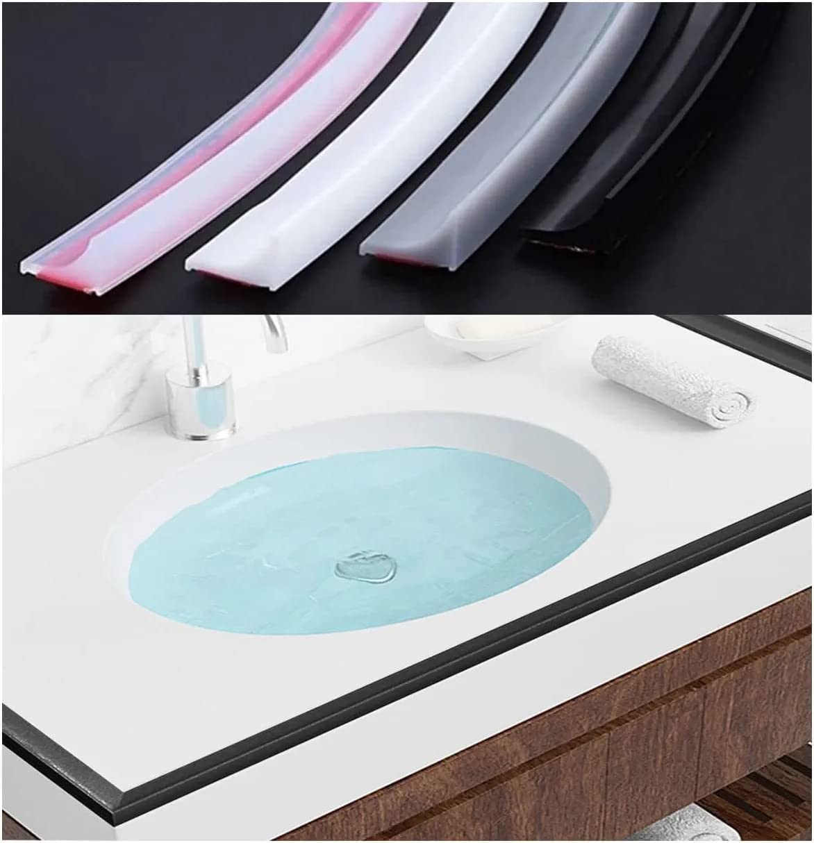 RATSAWShower Threshold Water Dam Collapsible Wet Floor Barrier Strip Self-Adhesive and Bendable Waterproof Strip Wet and Dry Separation for Sink Bathtub Countertop Bathroom Kitchen 100cm (Grey)