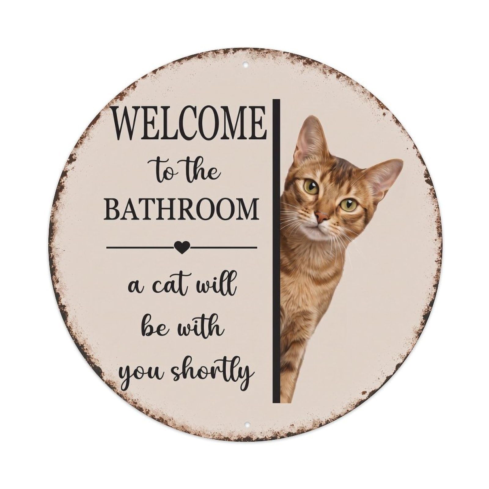 Vintage WELCOME To The BATHROOM Sleek Cat Metal Tin Sign