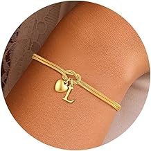 TINGN Women's / Girls' 18K Gold Plated Knot Bracelet with Letters Personalised Heart Pendant Bracelets Love Knot Bracelets Maid of Honor Gifts for Women Girlfriend Girls