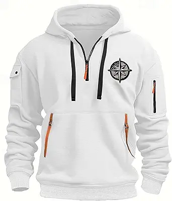 Fall Winter Quarter Zip Hoodie Men Pullover Tactical Sweatshirt Vintage Long Sleeve Casual Hoodies with Pockets