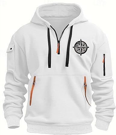 Fall Winter Quarter Zip Hoodie Men Pullover Tactical Sweatshirt Vintage Long Sleeve Casual Hoodies with Pockets