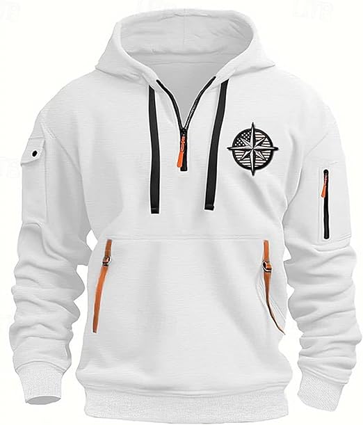 Fall Winter Quarter Zip Hoodie Men Pullover Tactical Sweatshirt Vintage Long Sleeve Casual Hoodies with Pockets