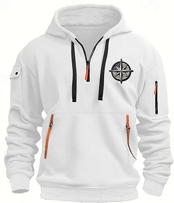 Fall Winter Quarter Zip Hoodie Men Pullover Tactical Sweatshirt Vintage Long Sleeve Casual Hoodies with Pockets