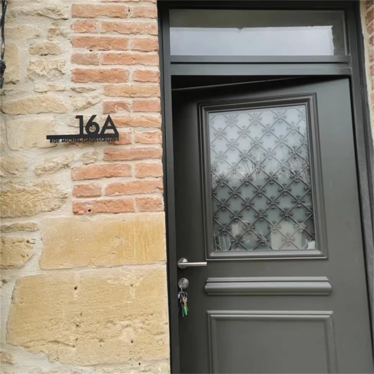 Letrero de metal moderno con el número de la casa, letrero de dirección de casa personalizado con nombre de calle (1)