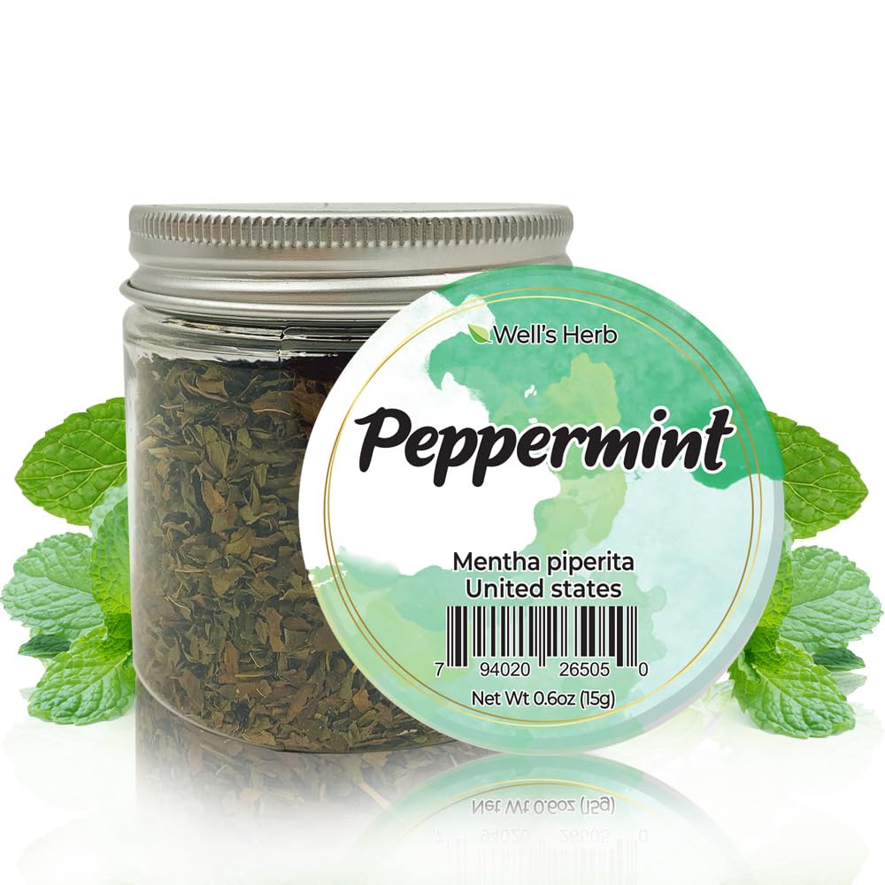 Well's Herb Dried Peppermint | 0.6 oz. | 100% Natural | Perfect for Herbal-Infused Hair Oil | For Hair & Skin Oil DIY | Peppermint Herb