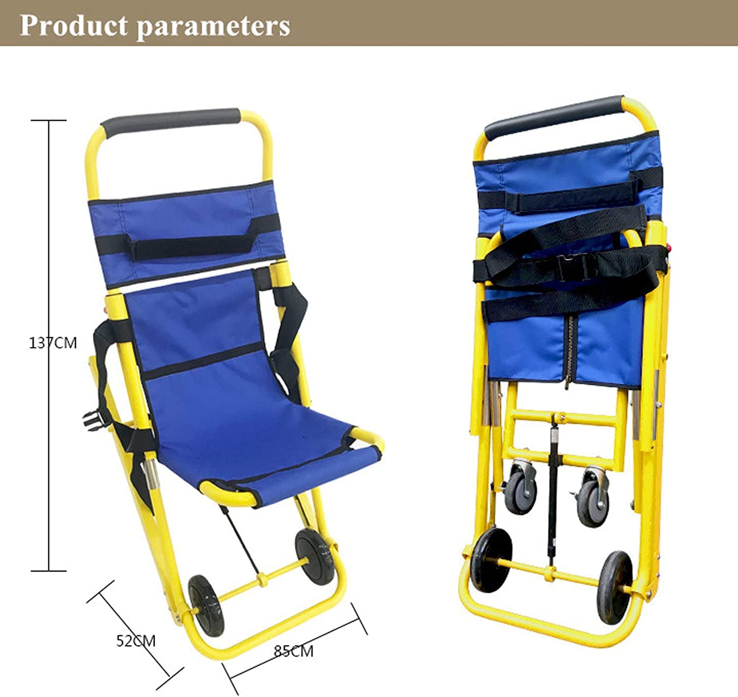 Sedia per scale di emergenza Barella per scale pieghevole portatile Sedia per scale per ascensore medico Ambulanza Sedia per barella su giù con fibbie a sgancio rapido per anziani disabili 159 kg