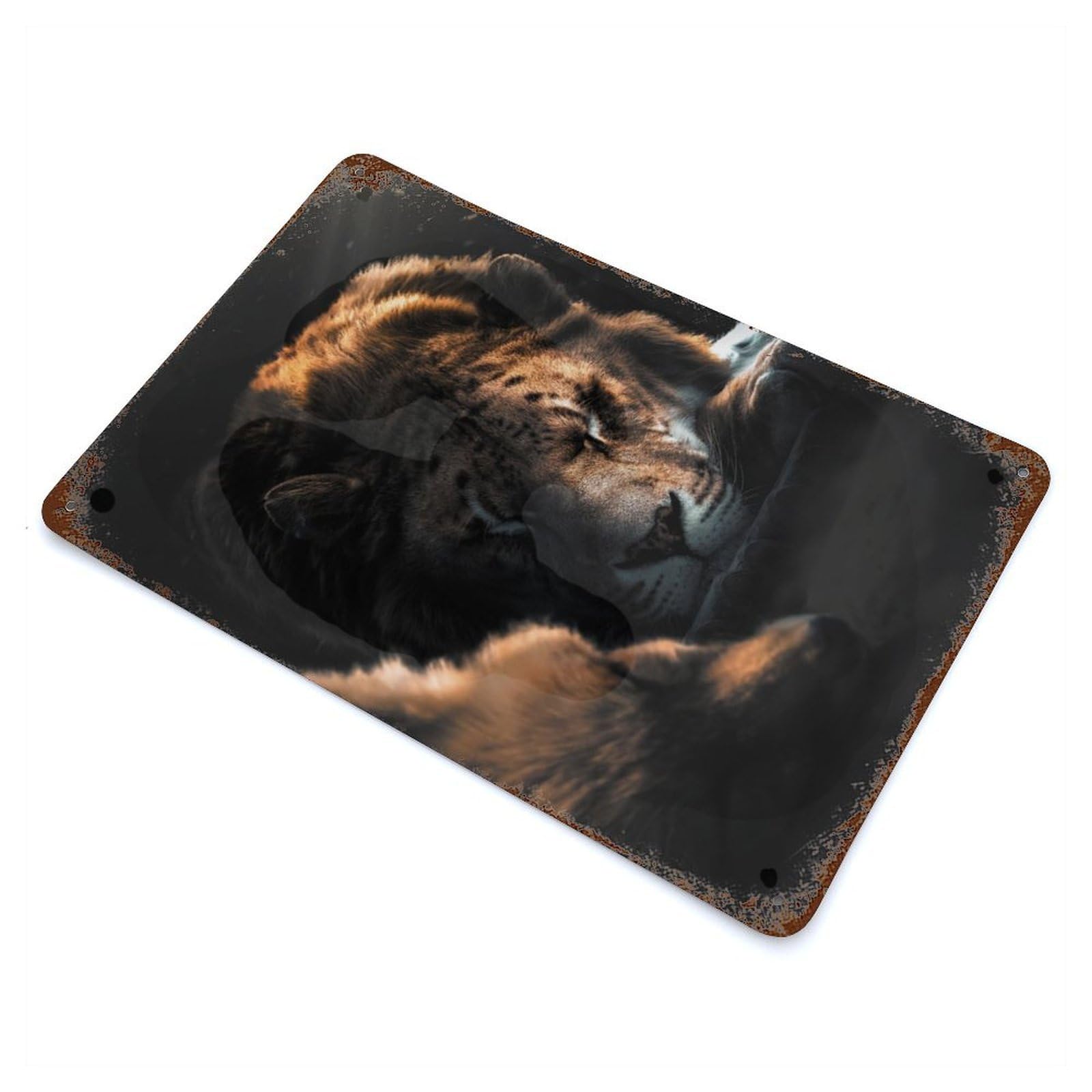 The Sleeping Fox And Lion Rusty Metal Tin Sign 11.8"x7.9", for Shed, Workshop And Garage Wall Decor, Shabby Chic Decor