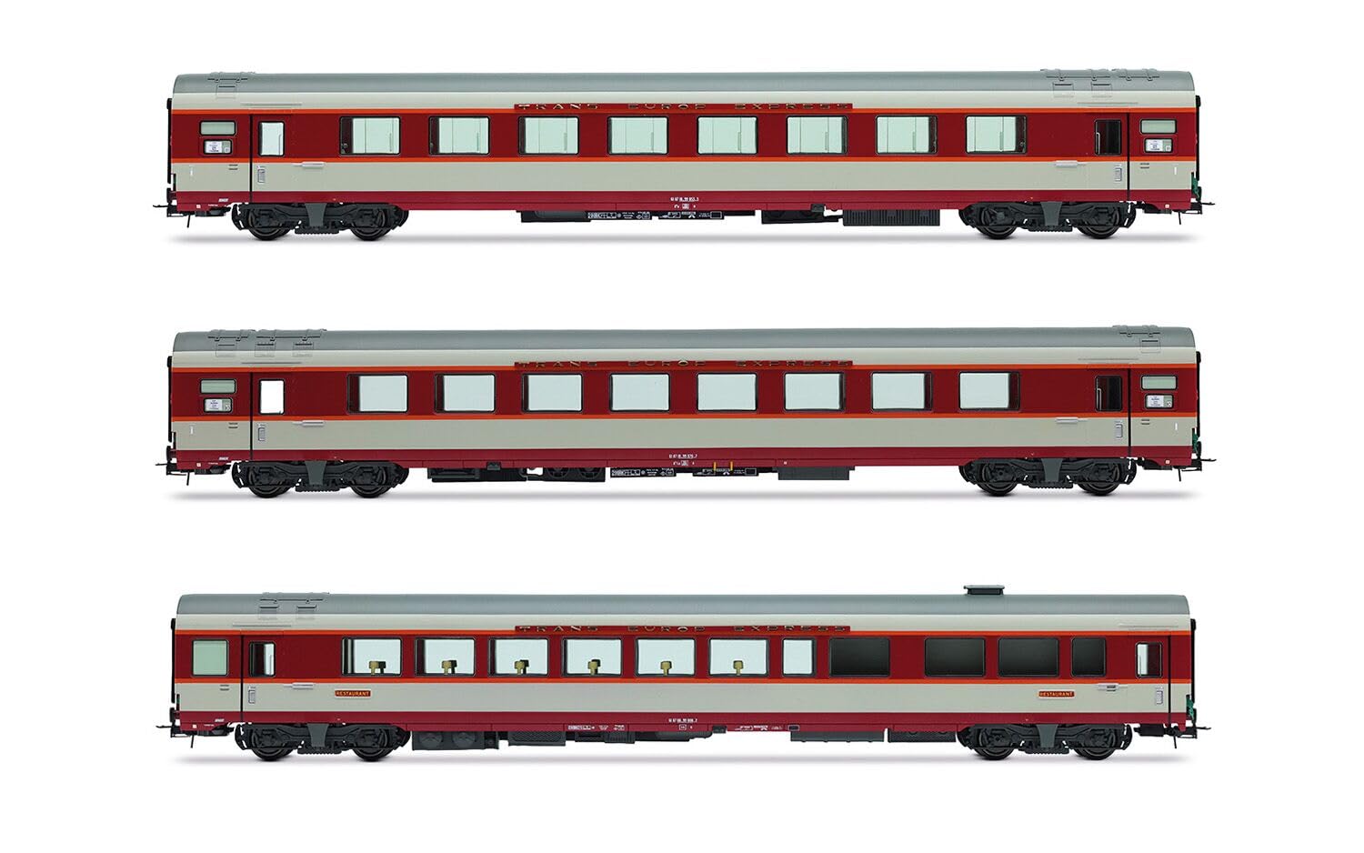 JOUEF HJ4191 SNCF, 3-unit pack Gran Confort coaches TEE Le Kléber (A8u, A8tu, Vru), betón grey, ep. IV Passenger Coaches