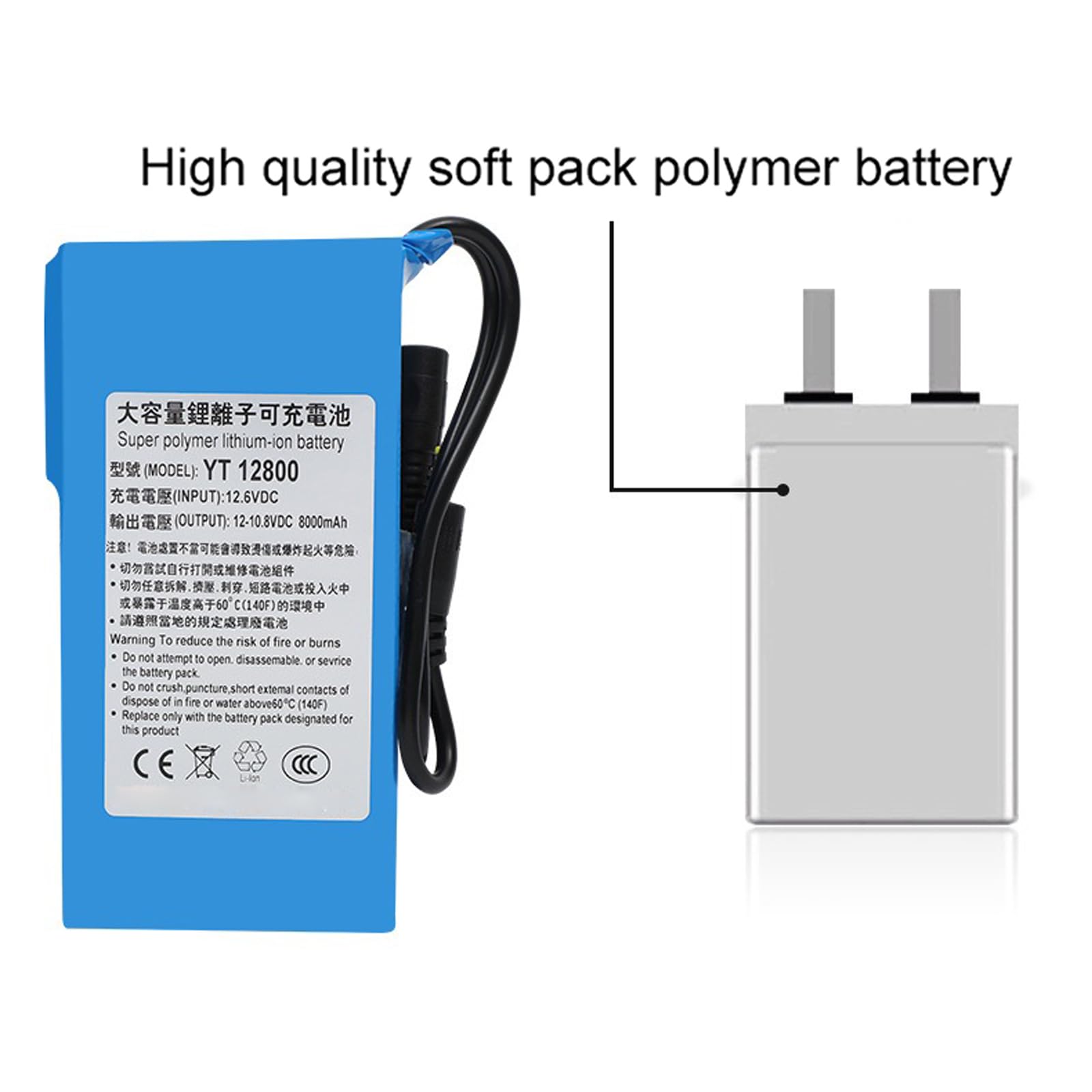 Batería de Litio de 12 V, 8000 mAh, CC, Recargable, portátil, para DVD, Reproductores CCTV, MP4, Tiras de Luces LED y cámaras con Cargador,with Light 12v 8000mah