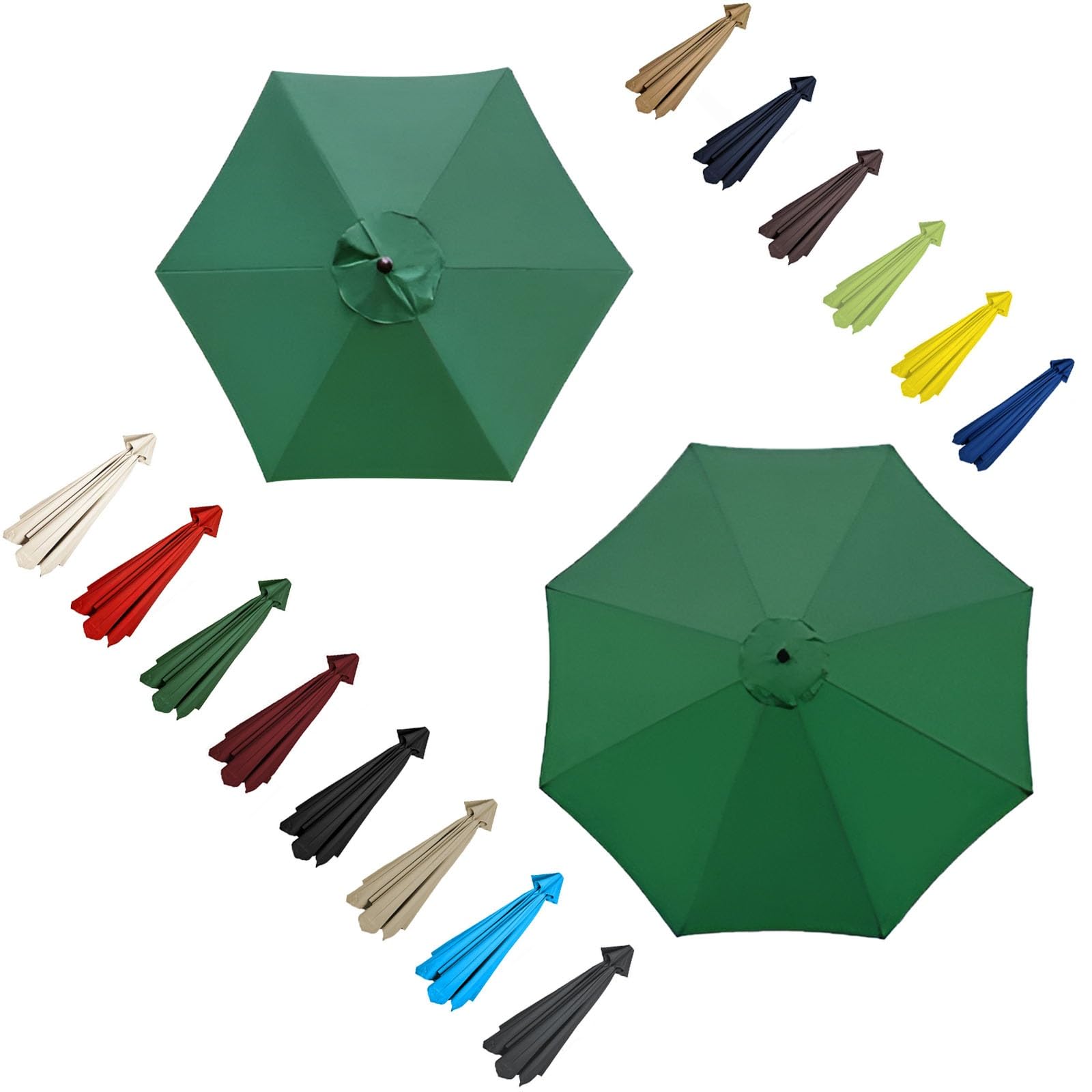 Replacement Parasol Umbrella Canopy, 200cm 270cm 300cm Garden Parasol Canopy Cover, Polyester, 6arms 8 Arms(Color:Green,Size:6 ribs-2.7m(8.8ft)) — image 1