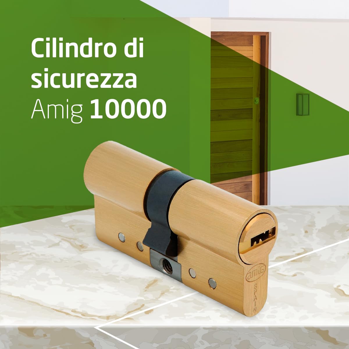 Amig - Cilindro di sicurezza - Serratura per porte - Antigrimaldello e Antibumping - Cilindro Antiestrazione e Antirottura - Include 5 chiavi - Oro opaco - Misure: 90 (45-45) mm