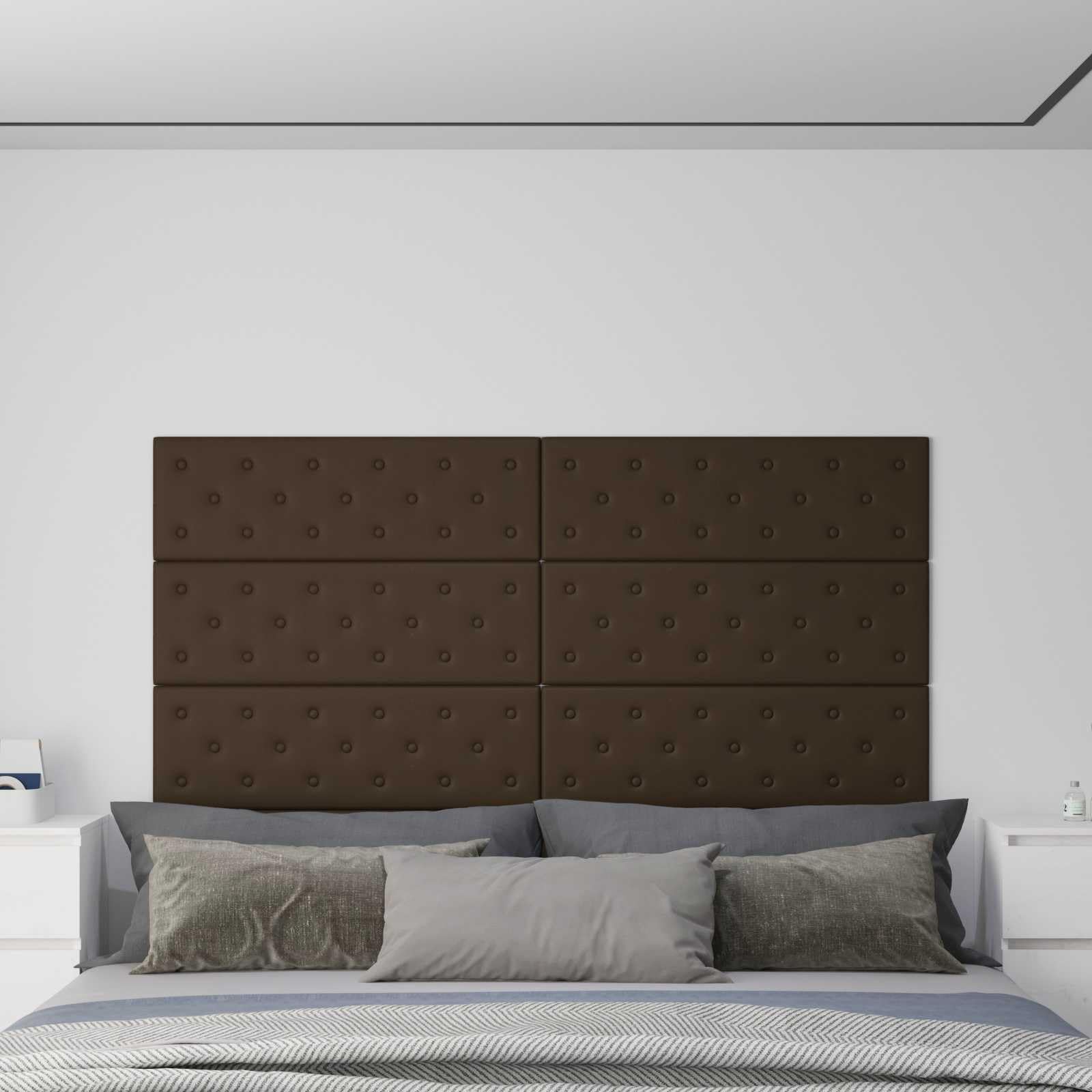 Juego de 12 cabezales de pared de piel sintética, 90 x 30 cm, tapizado para dormitorio, diseño moderno, color marrón
