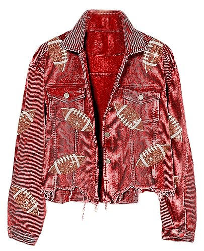 Women's Vintage Corduroy Distressed Ripped Rugby Sequin Shacket Long Sleeve Oversized Jacket4