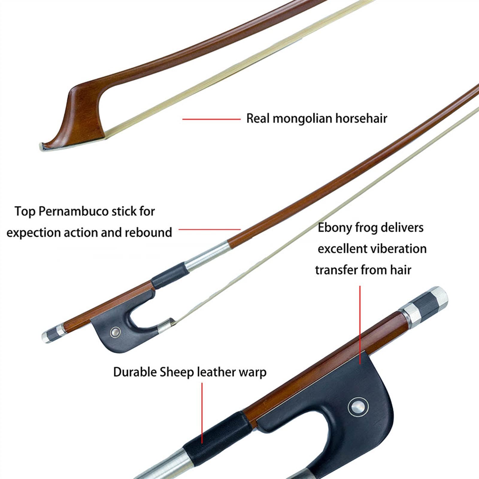 Amazon.co.jp: 4/4コントラバスバイオリン弓モンゴル馬毛ドイツ