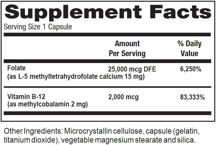 Supplement, 30 Capsules, methylcobalamin, L-methylfolate, GMP, vegan; nerve, brain, cognitive, memory, mood, cardio & blood support