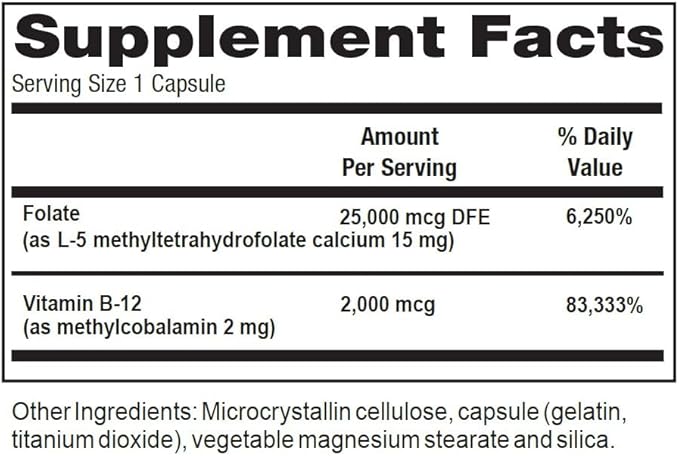 Suplemento de metilcobalamina y L-metilfolato, 30 cápsulas veganas miniatura 2