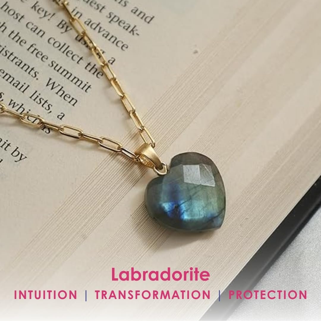 Gempires Paperclip Gemstone Heart Pendant Necklace for Women, Faceted Crystal Heart Necklace with 14k Gold Plated Hypoallergenic Adjustable 18 Inch Necklace for Her - Image 4