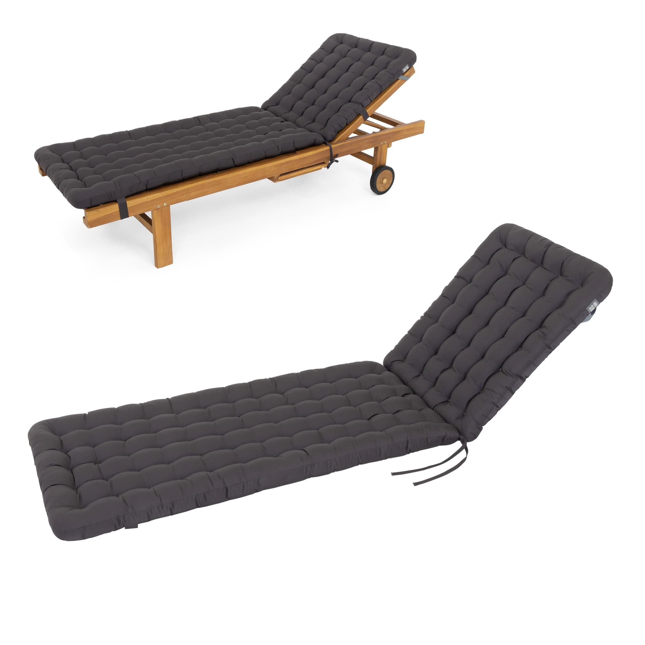 HAVE A SEAT Living - Sonnenliege Auflage Luxury | 200x60 cm - Bequeme Gartenliege Auflage, 8 cm Dick - Waschbar bis 95°C, Orthopädisch, Wetterfest - Made in Germany (200x60 cm, Grau/Anthrazit)