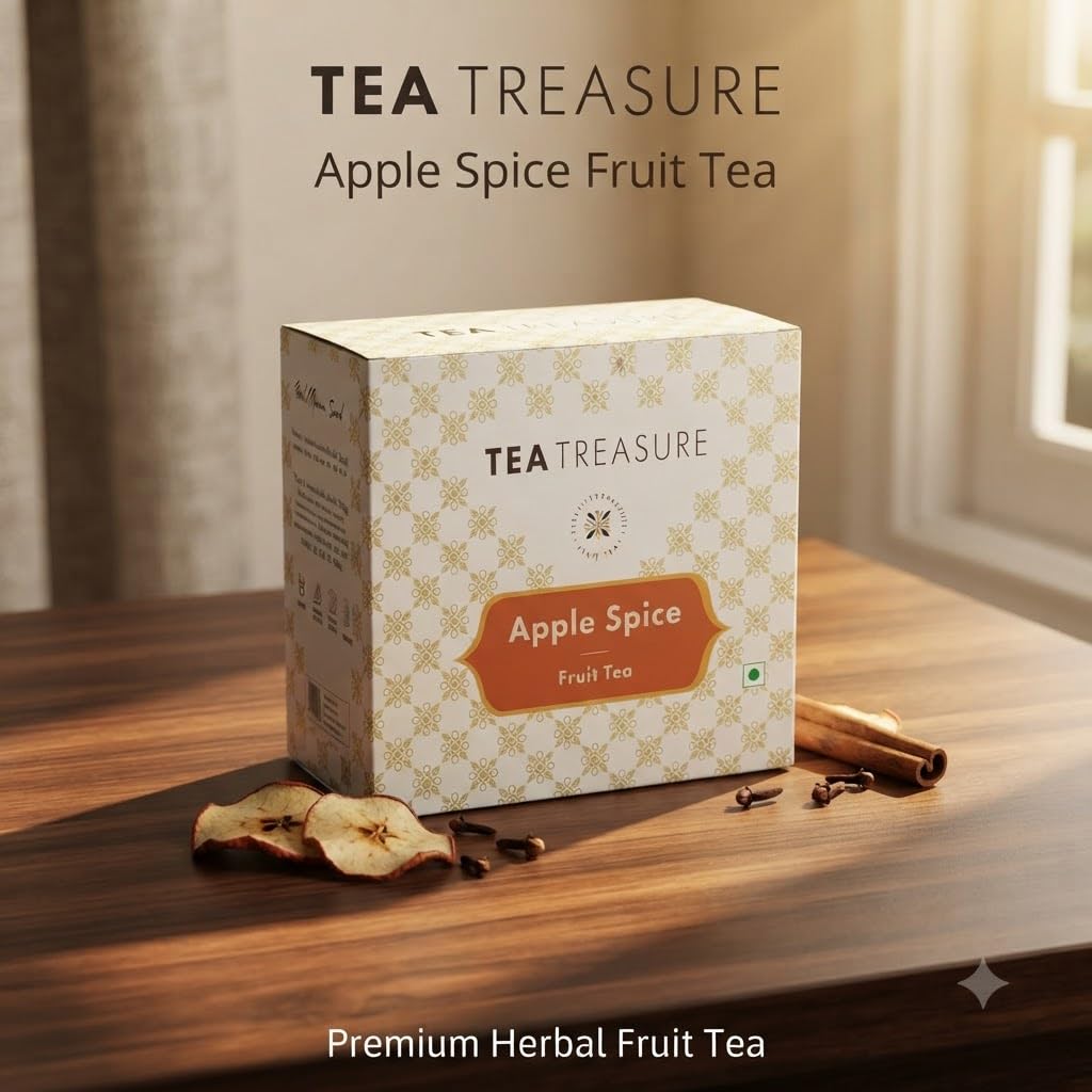Tea Treasure Apple Spice Fruit Tea β 50 Pyramid Tea Bags| Helps in Weight Management, Cholesterol, Inflamation & Digestive System|With Assam Black tea Blend,Dried Apple, Ginger & Cinnamon 3